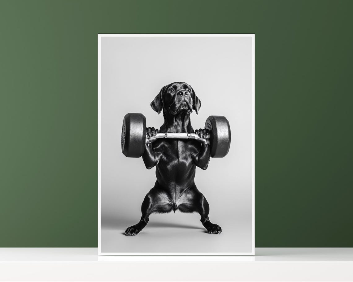 Labrador Dog Lifting a Barbell Workout Funny Animal Gym Poster - Image 2