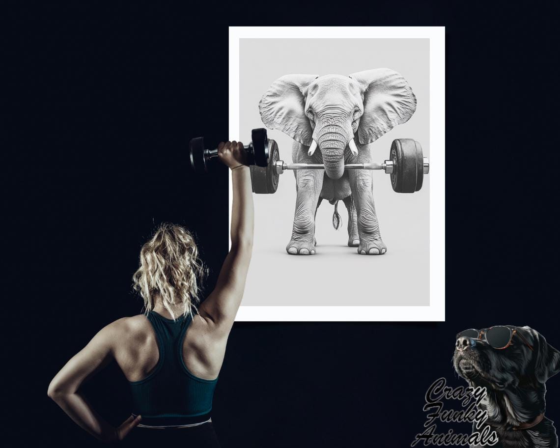 Elephant Lifting a Heavy Barbell for a Gym Workout Funny Poster - Image 3