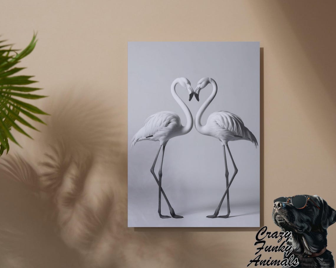 Two Flamingos Forming a Heart Shape Romantic Black and White Poster - Image 2