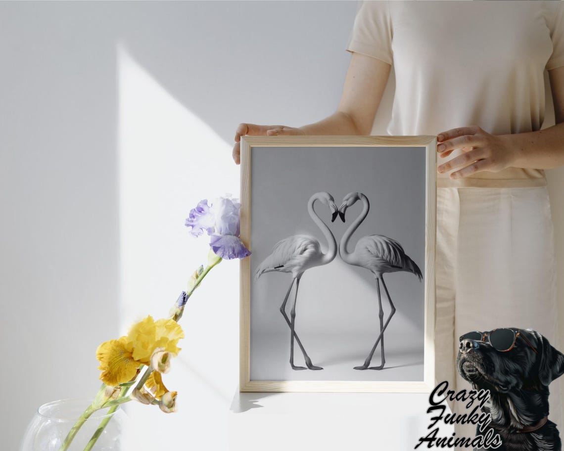 Two Flamingos Forming a Heart Shape Romantic Black and White Poster - Image 3