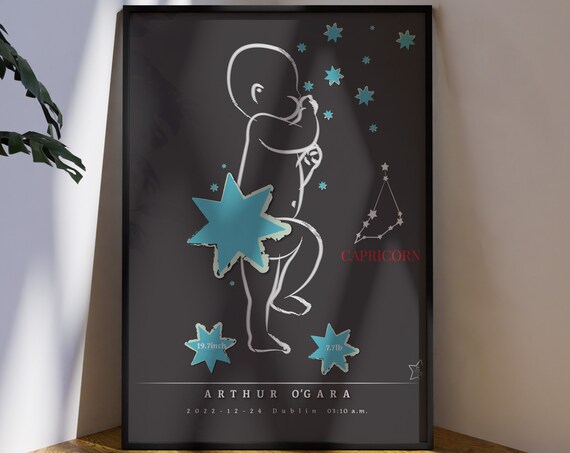 Personalised Newborn Birth Stats Dark Starry Night Nursery Poster