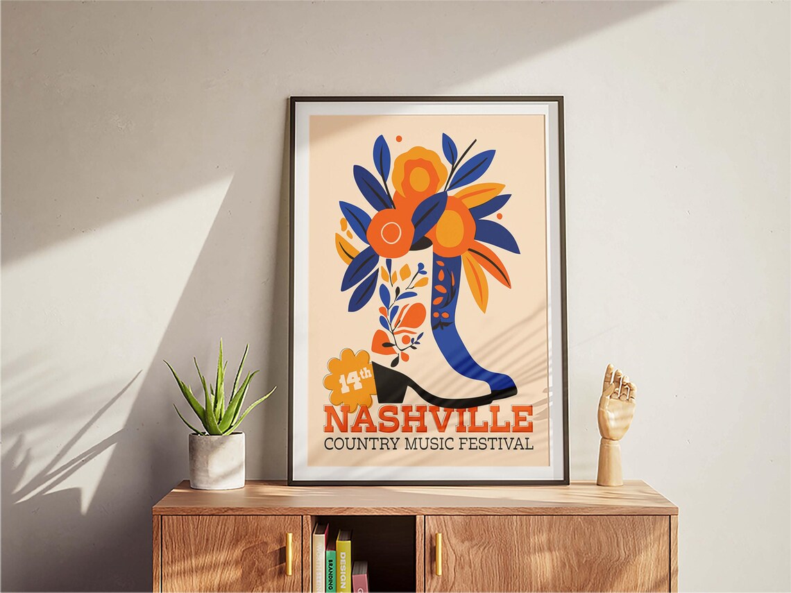 Nashville Country Music Festival 14th Cowboy Boot Floral Art Poster - Image 3
