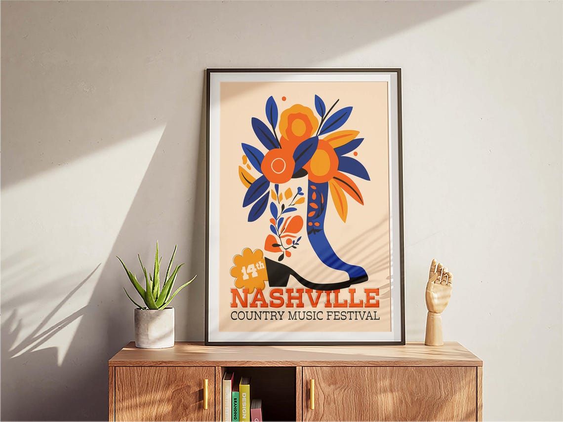 Retro Nashville Country Music Festival Poster Western Poster Cowboy Boot Print Minimal Vintage Art Print Retro Poster Print - Image 3