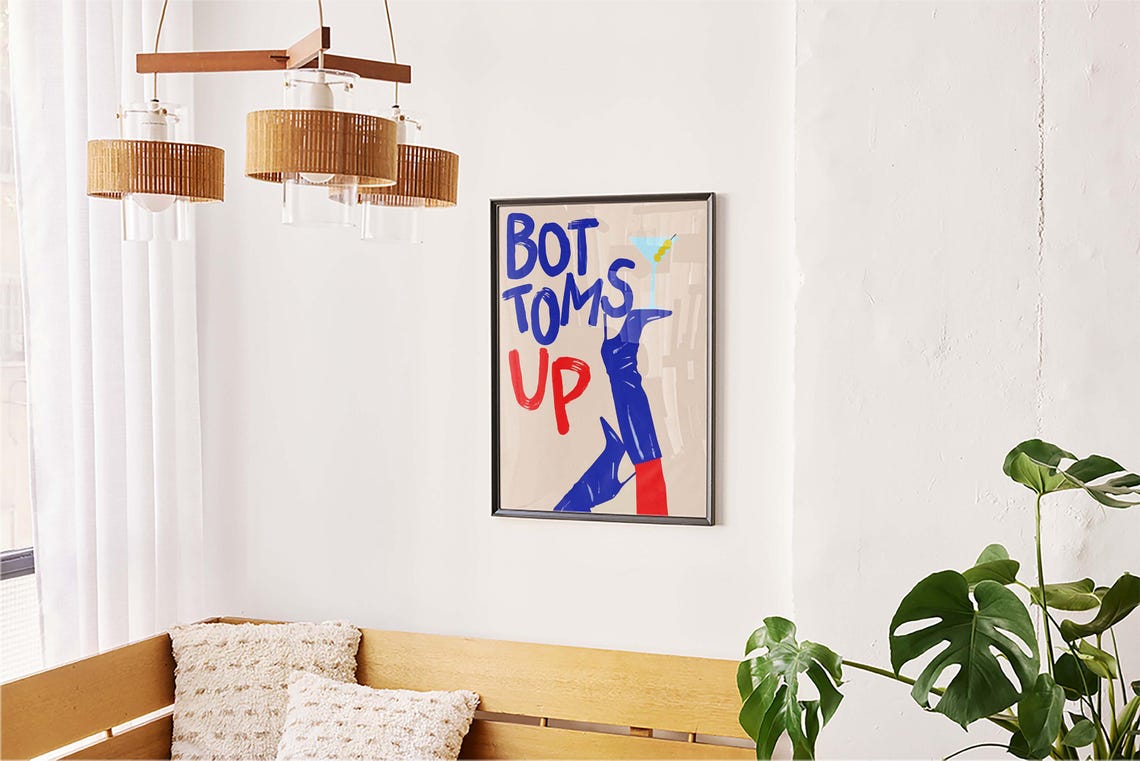 Bottoms Up Martini High Heel Boots Retro Pin Up Cocktail Poster - Image 5