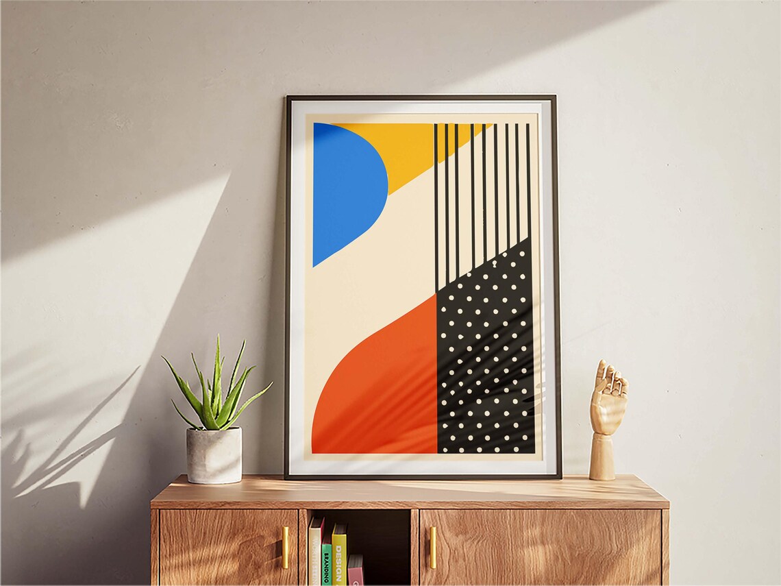 Colorful Geometric Blue Red Yellow Abstract Mid Century Modern Poster - Image 3
