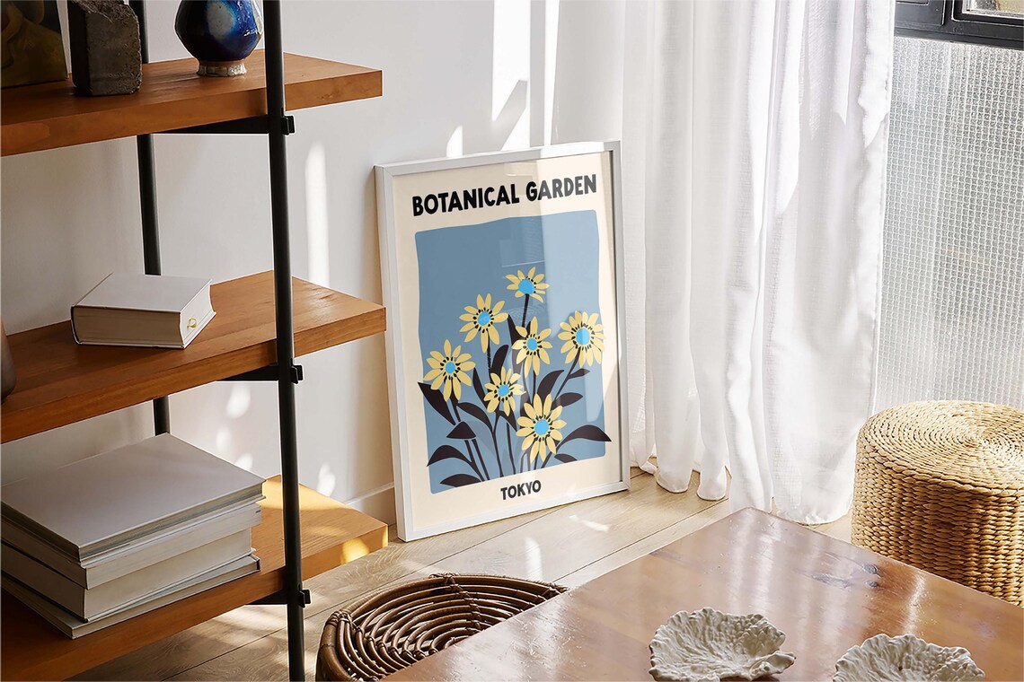 Tokyo Botanical Garden Yellow Daisy Flower Mid Century Modern Poster - Image 4