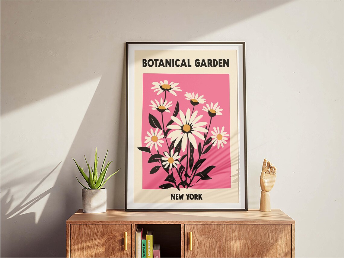 New York Botanical Garden White Daisy Flower Pink Background Poster - Image 3