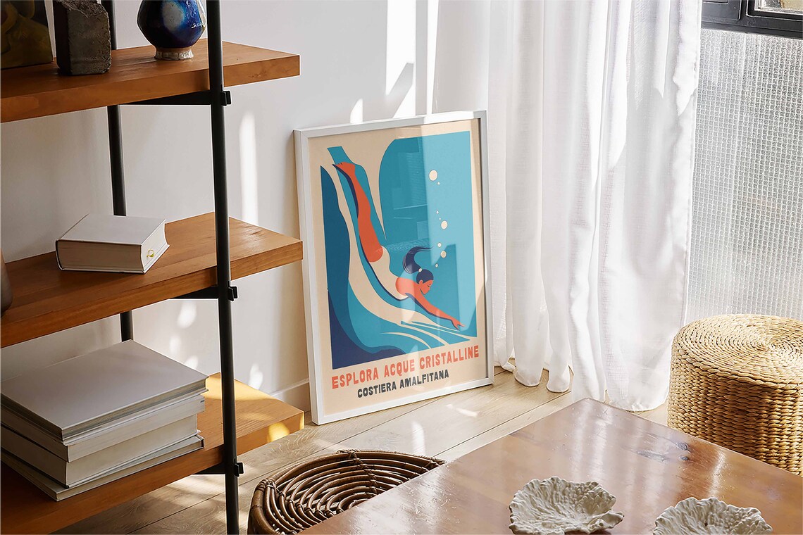 Retro Amalfi Coast Italy Travel Poster, Vintage Print - Image 4
