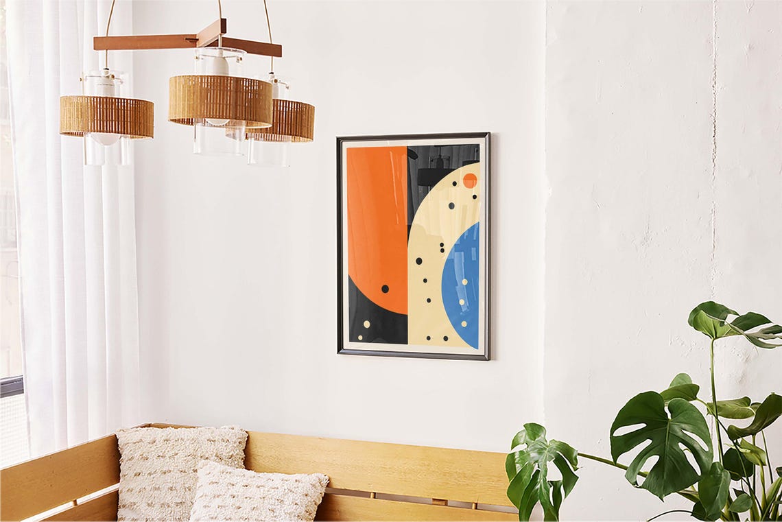 Bold Geometric Orange Blue Black Abstract Mid Century Modern Poster - Image 5