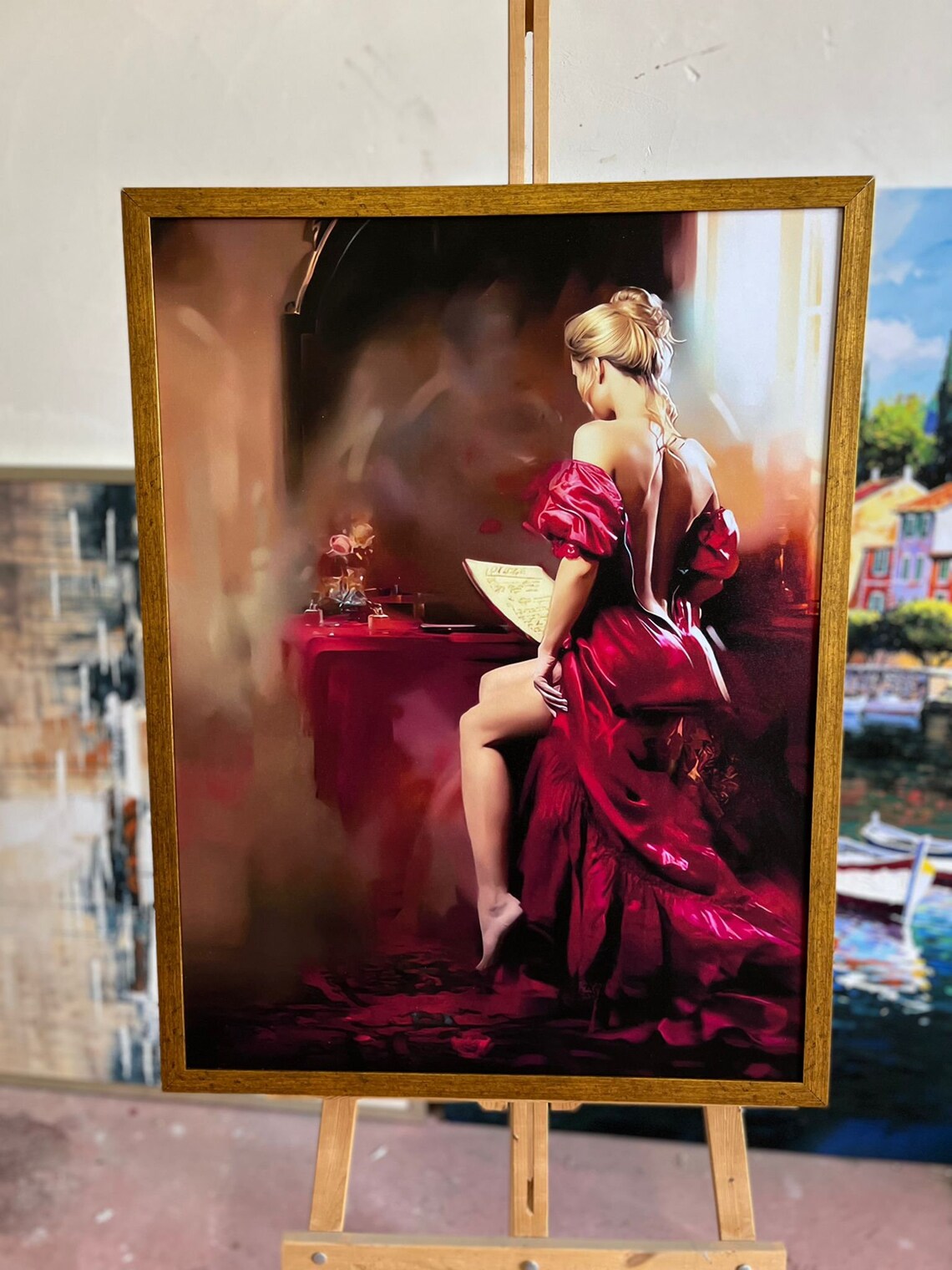 Woman In Red Dress, Back View Portrait Art Print