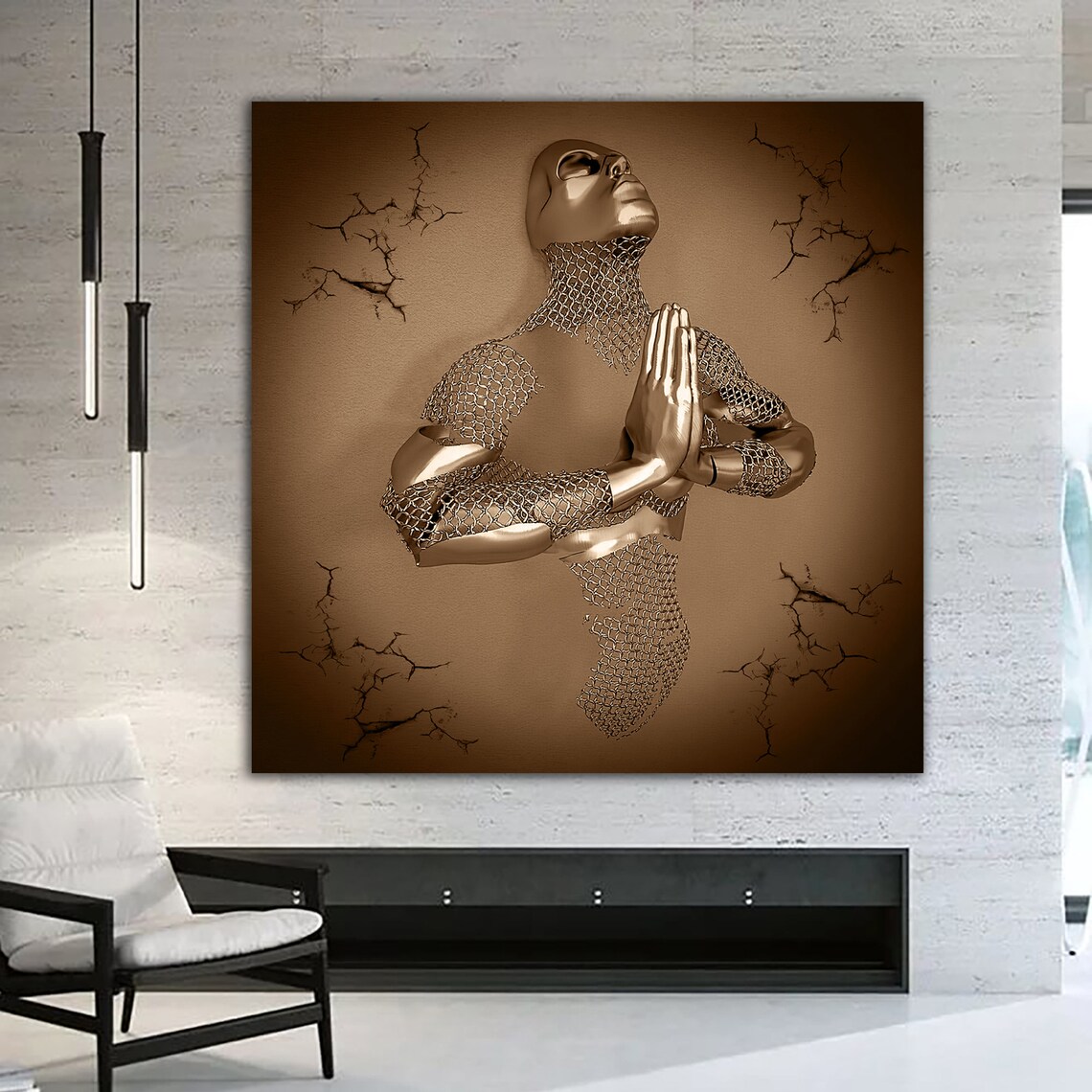 Meditation Glitter Embroidered 3D Looking Art Print