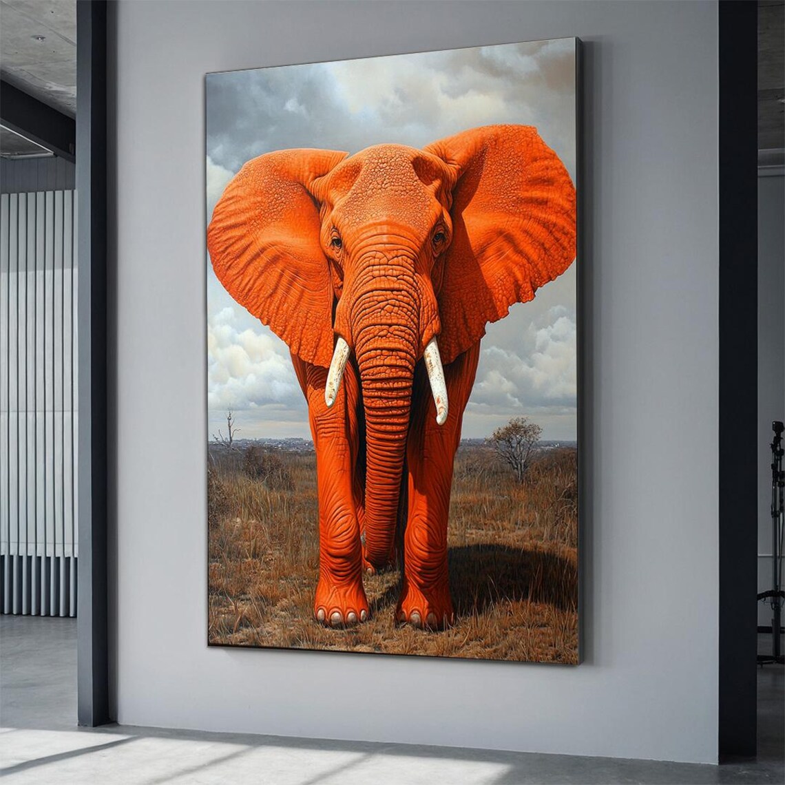 Bright Orange Elephant Savanna Surreal Pop Color Wildlife Art Poster