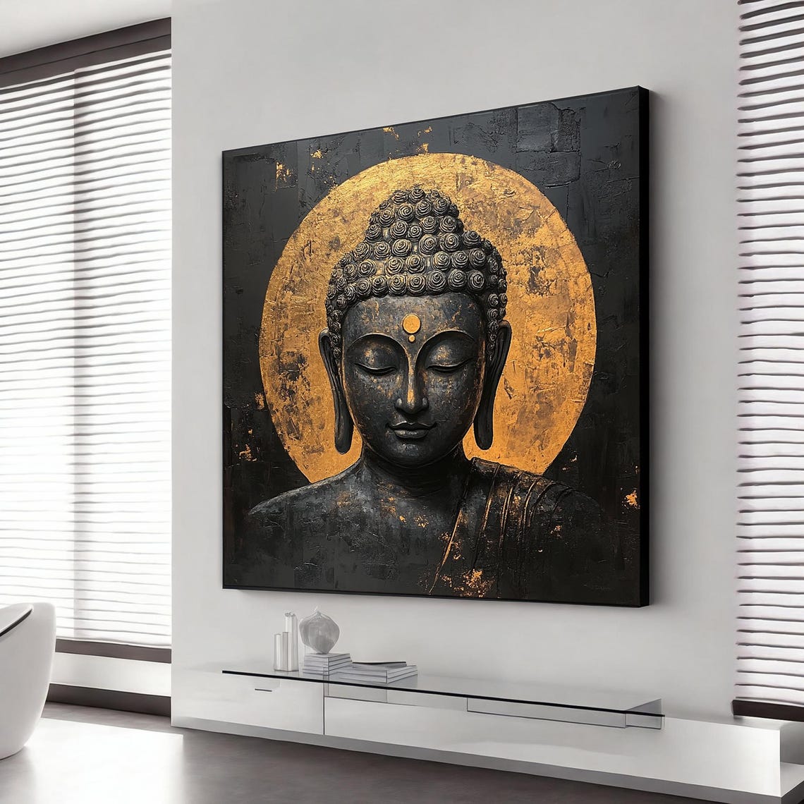 Serene Gold And Black Buddha Buddha Portrait Meditation Wall Art Buddhism Home Decor