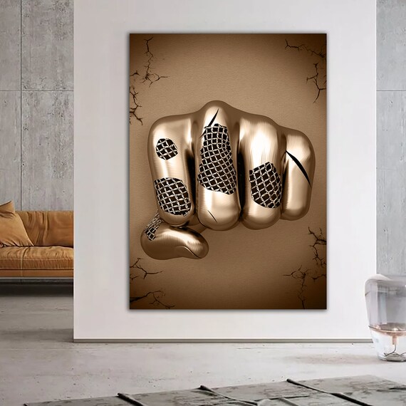 Hand Fist Painting Chain Fist Print 3d Effect Bronze Glitter Textured Painting