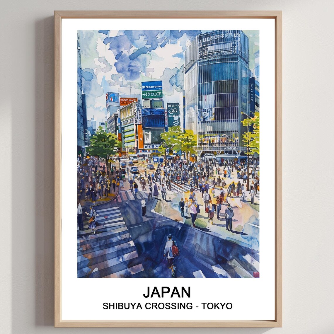 Japan Shibuya Crossing Tokyo Watercolor City Street Travel Poster