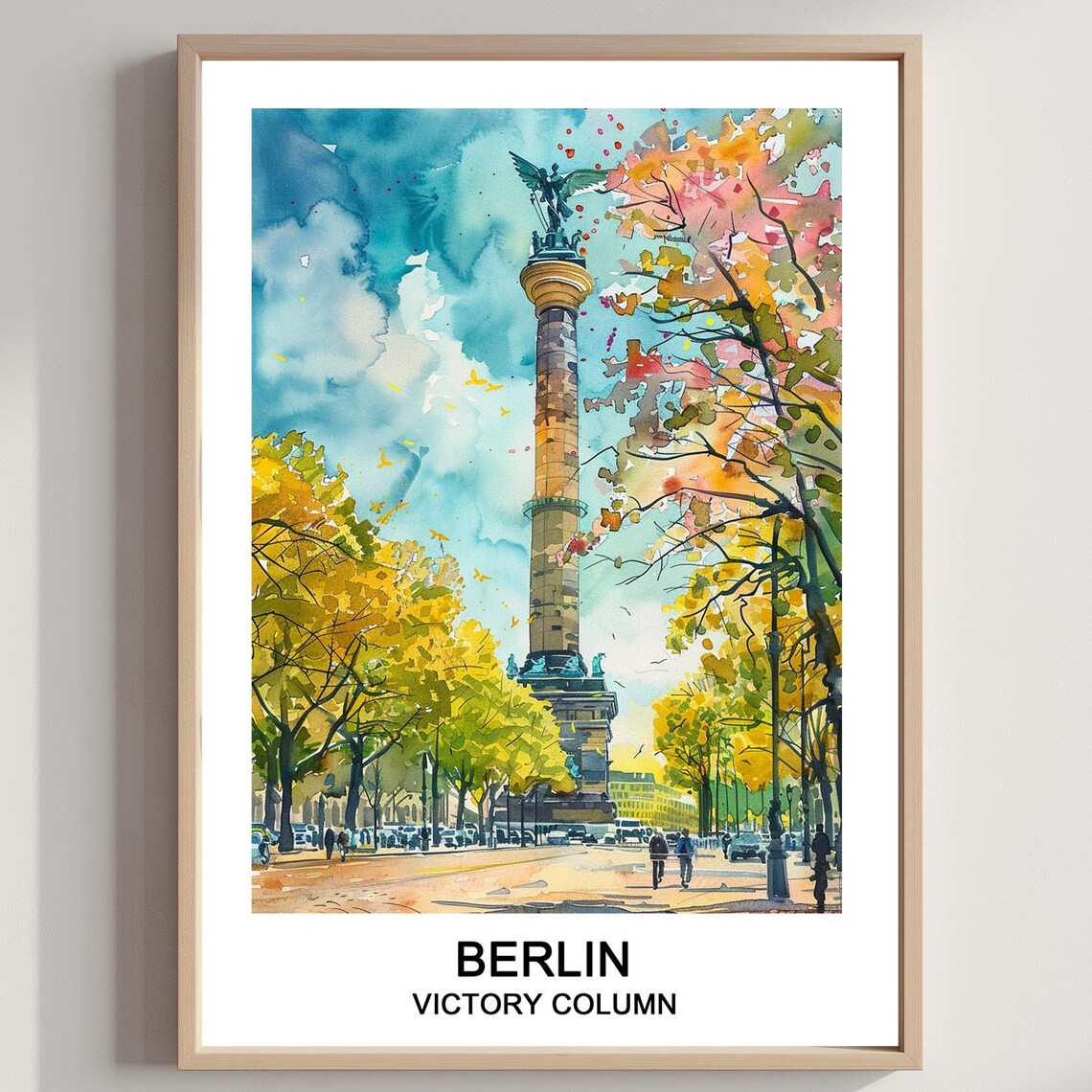 Berlin Victory Column Watercolor Autumn Avenue Landmark Art Poster