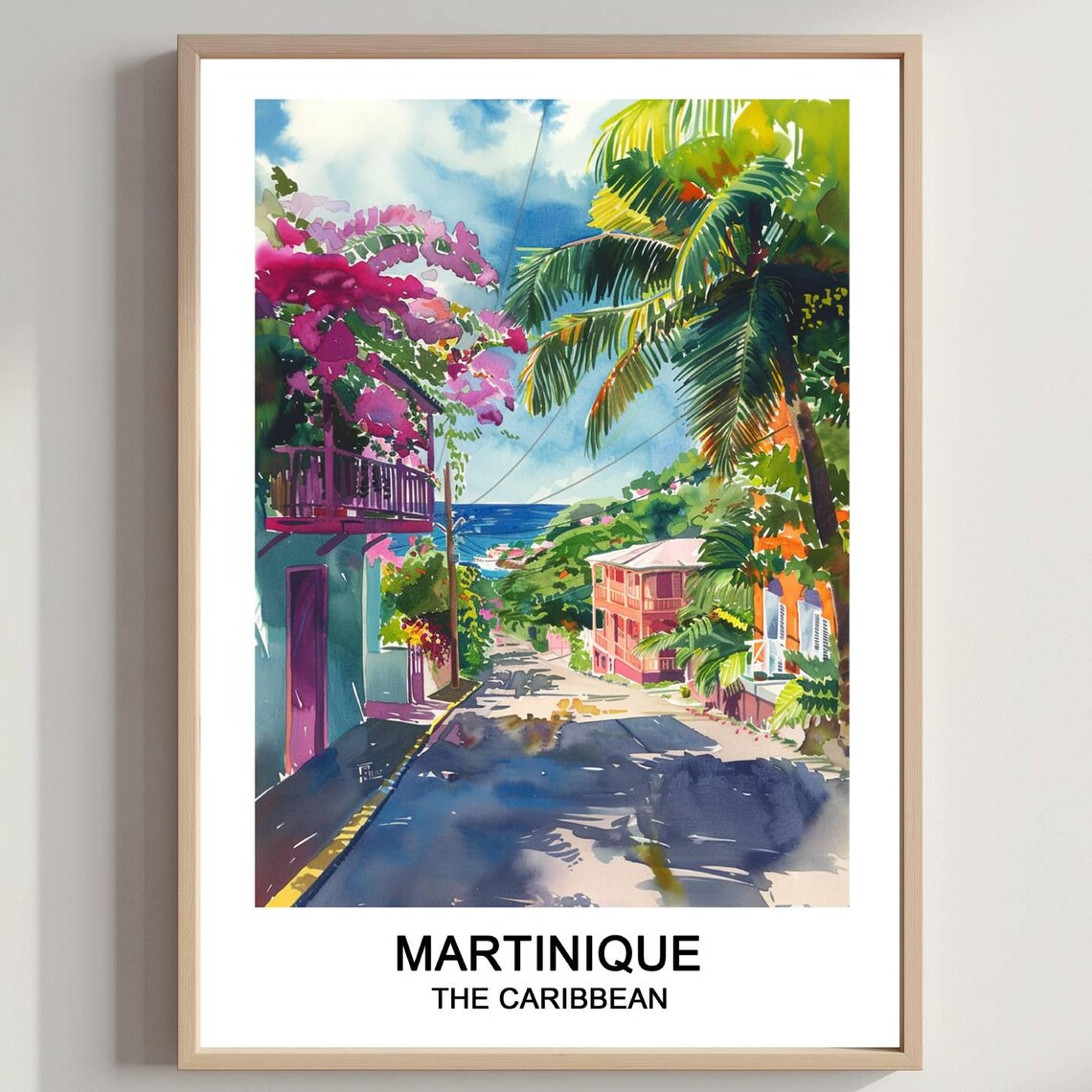 Martinique Caribbean Street Watercolor Travel Tropical Island Poster