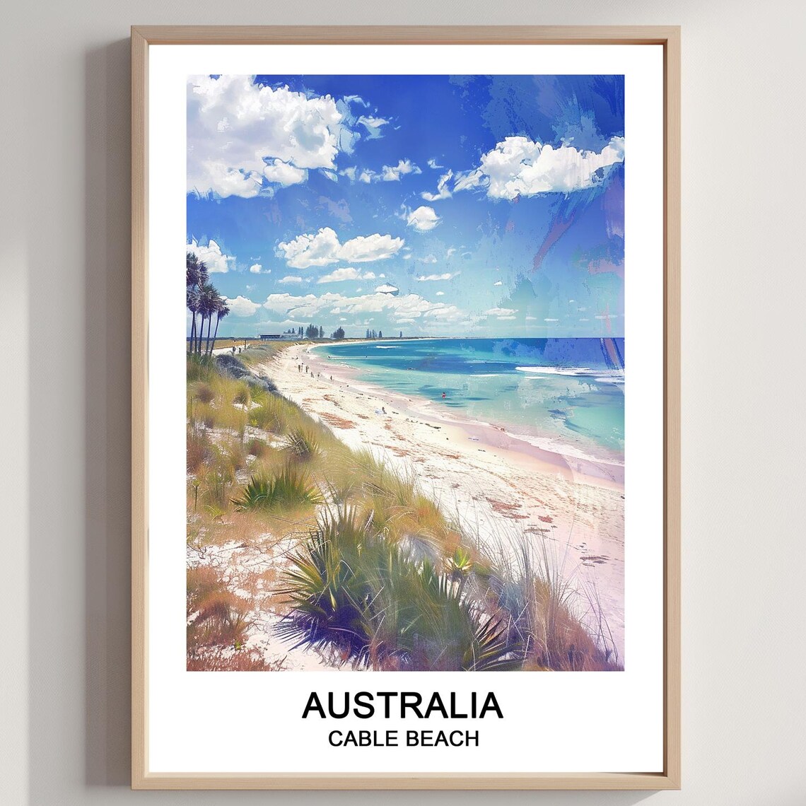 Cable Beach Australia Turquoise Sea White Sand Watercolor Poster