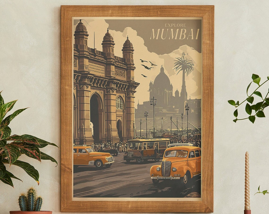 Explore Mumbai Gateway of India Classic Vintage Travel Poster