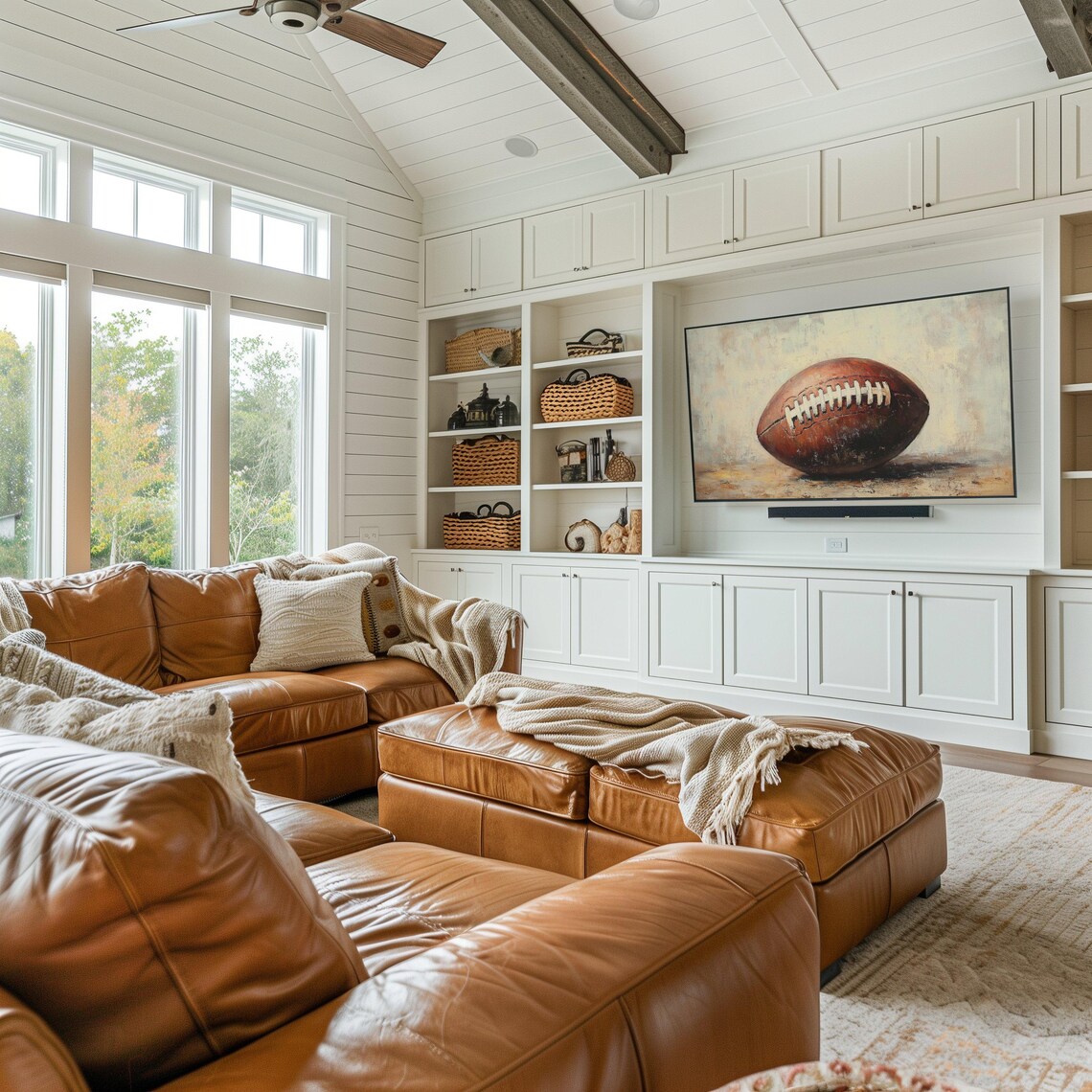 Football Season Close Up Vintage Leather Football Textured Art Poster - Image 2