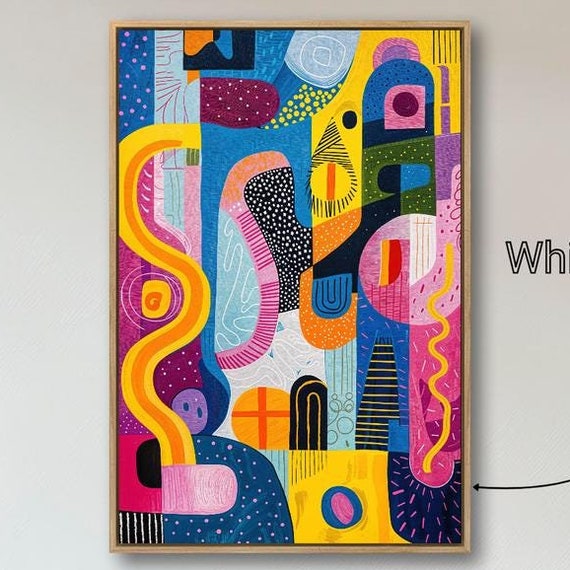 Geometric Shapes Framed Print Vibrant Abstract Wall Art Expressive Painting Print Bold Colors Wall Decor Gift Ready To Hang