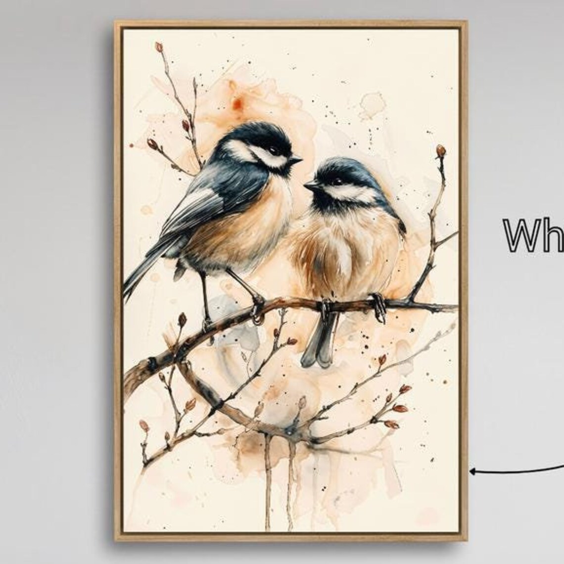 Two Chickadees On Branch Watercolor Cute Little Birds Wildlife Poster