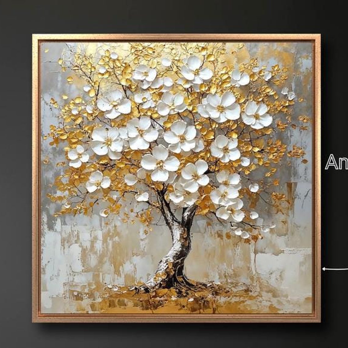 Golden Tree With White Blossoms Textured Impasto Abstract Wall Poster
