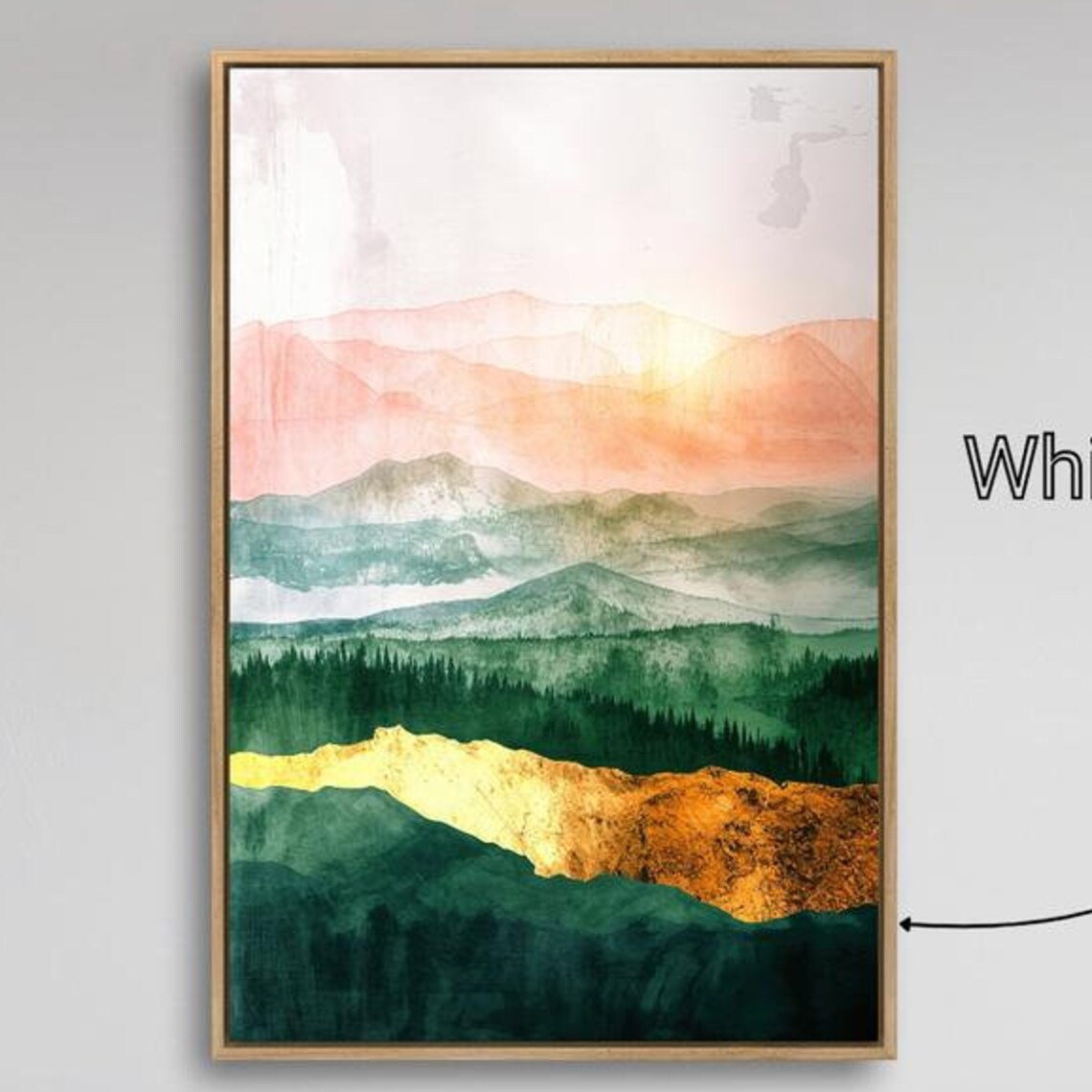 Misty Mountain Forest Layers Orange Green Gold Watercolor Poster