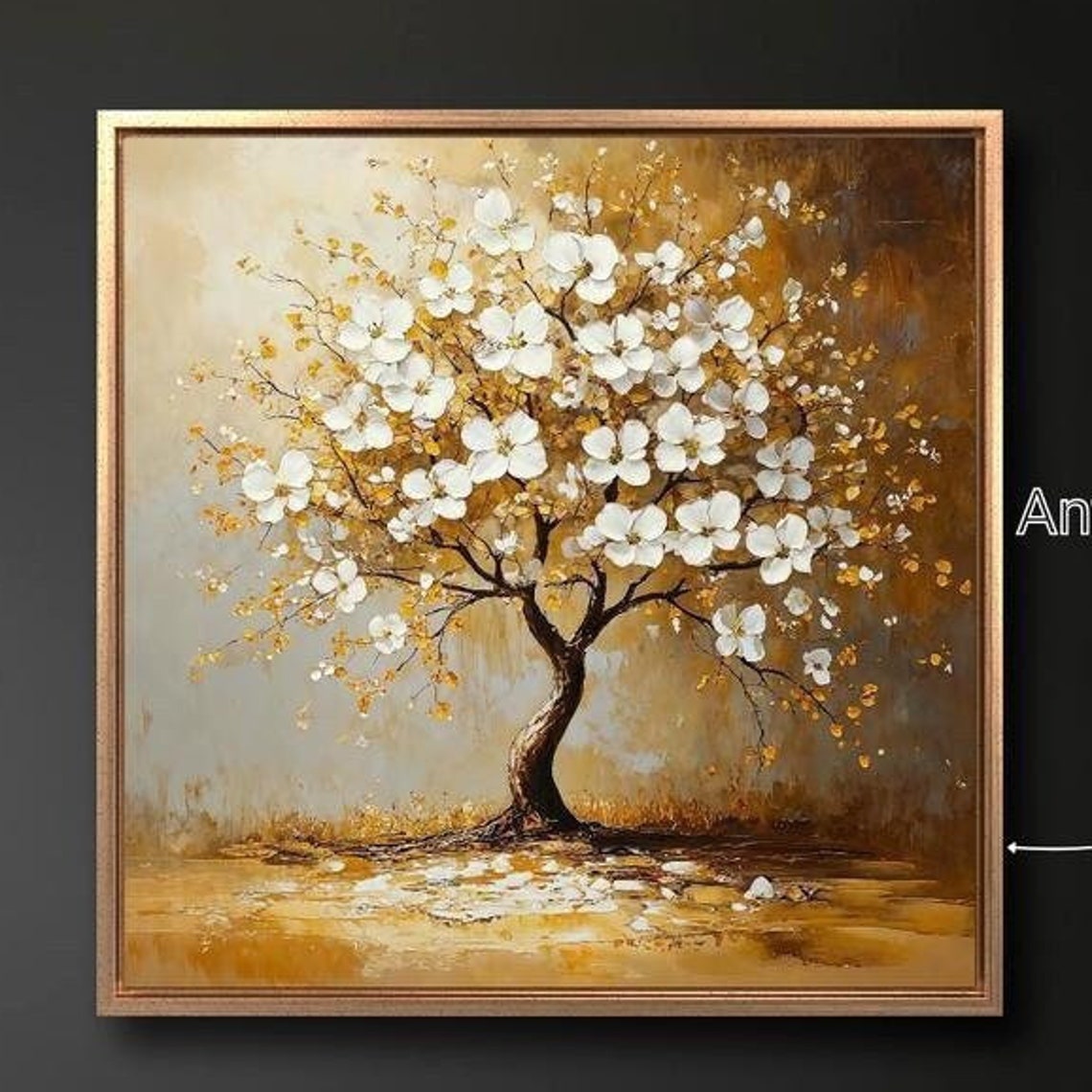 White Blossom Tree With Golden Leaves Square Abstract Wall Poster
