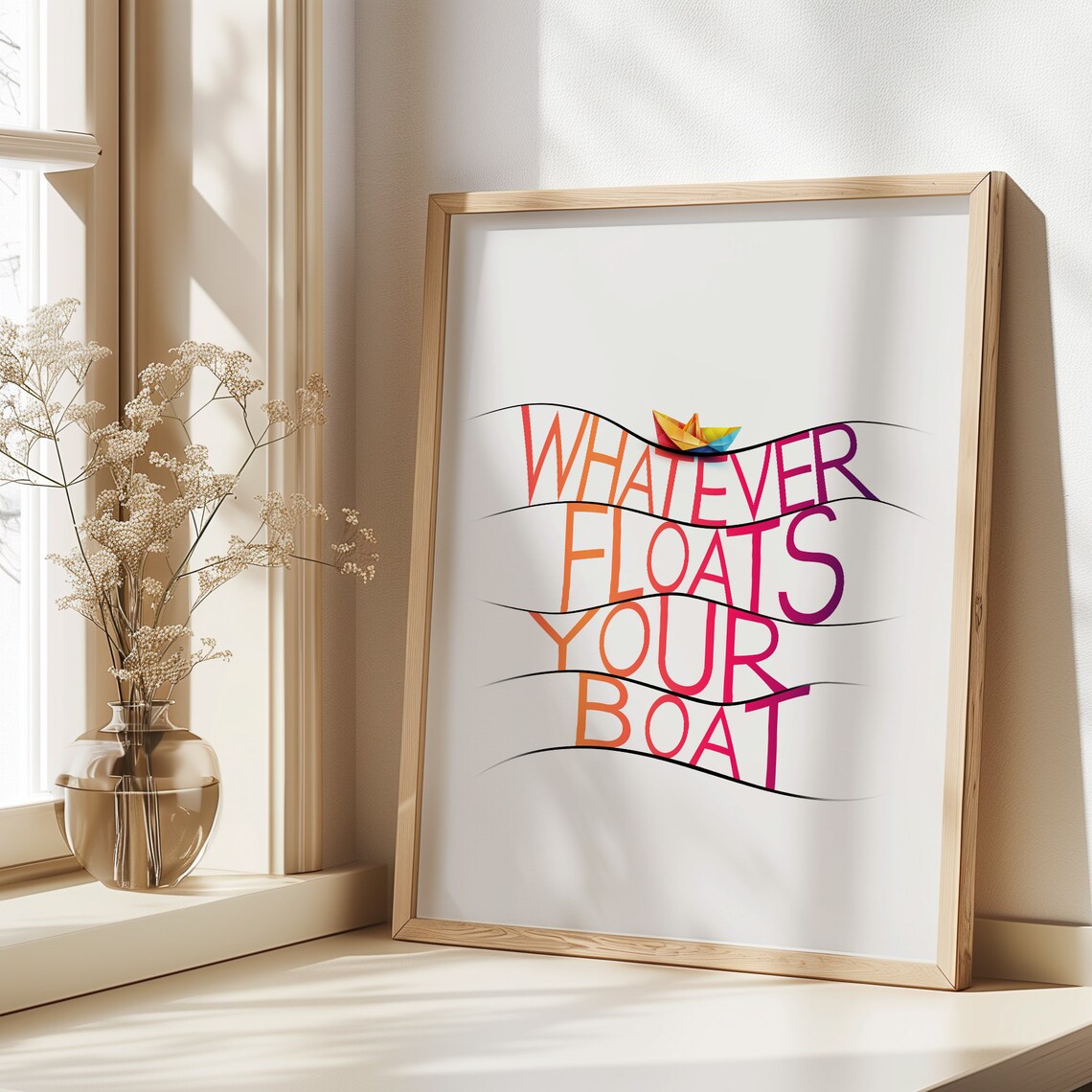 Whatever Floats Your Boat Paper Boat Colorful Wave Quote Poster - Image 3