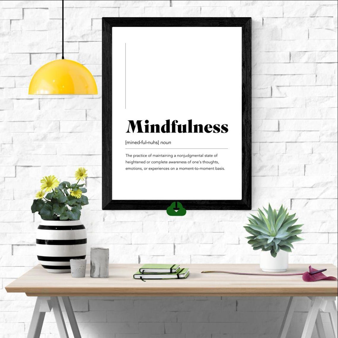 Mindfulness Dictionary Definition White on Black Calm Mind Poster - Image 3