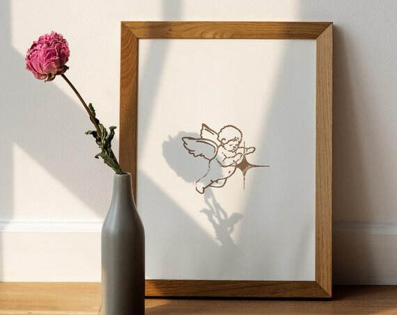 Timeless Cherub Angel Line Drawing Minimalist Vintage Art Poster