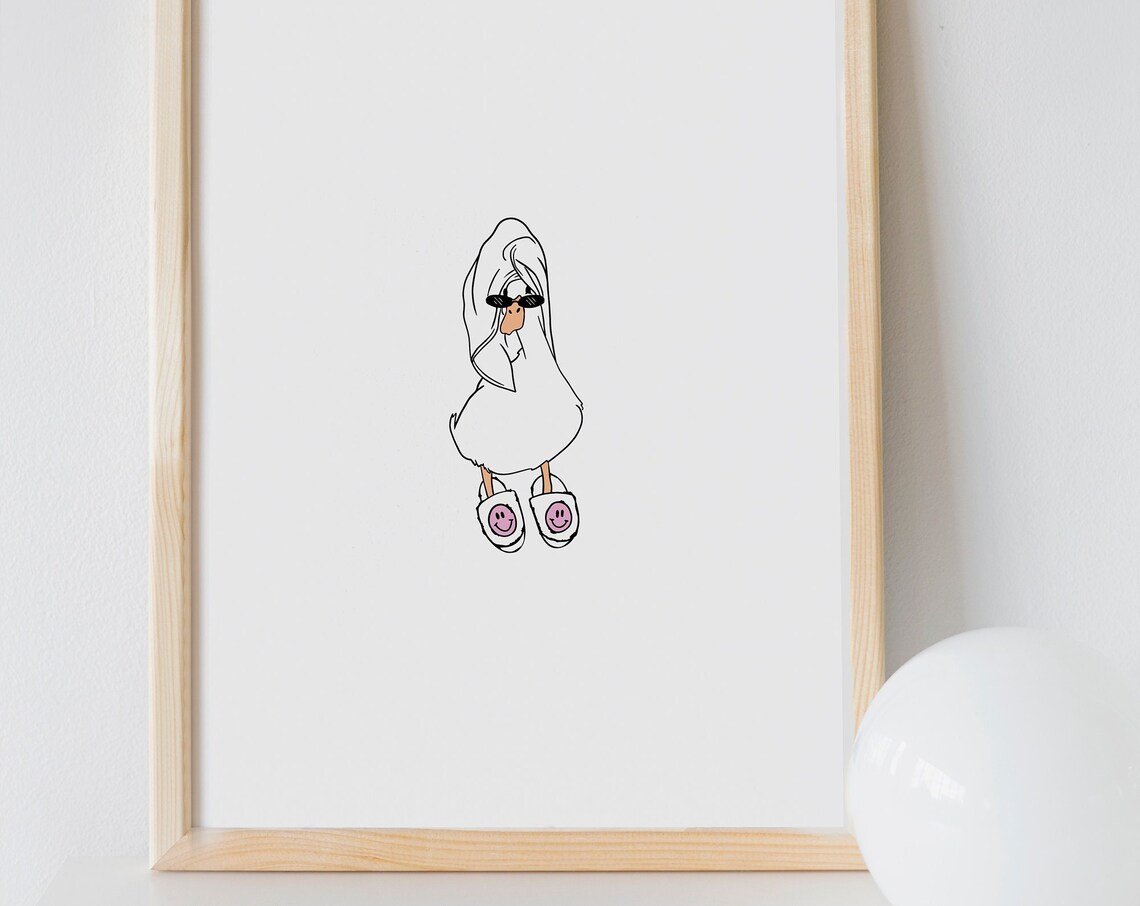 Duck in Smiley Face Slippers Shower Art Print