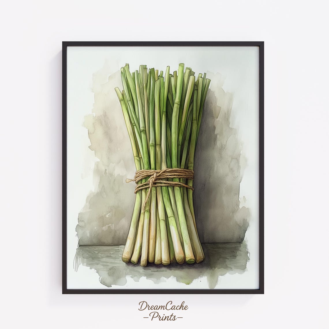 Lemongrass Bundle Twine Watercolor Kitchen Herb Botanical Poster