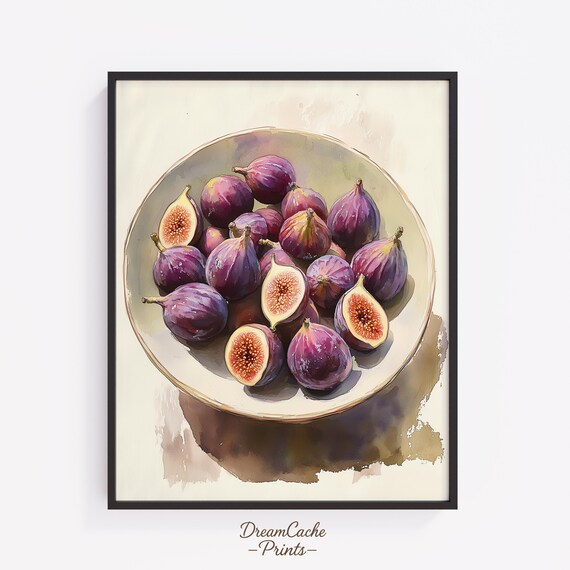 Fresh Purple Figs Bowl Watercolor Still Life Kitchen Artwork Poster