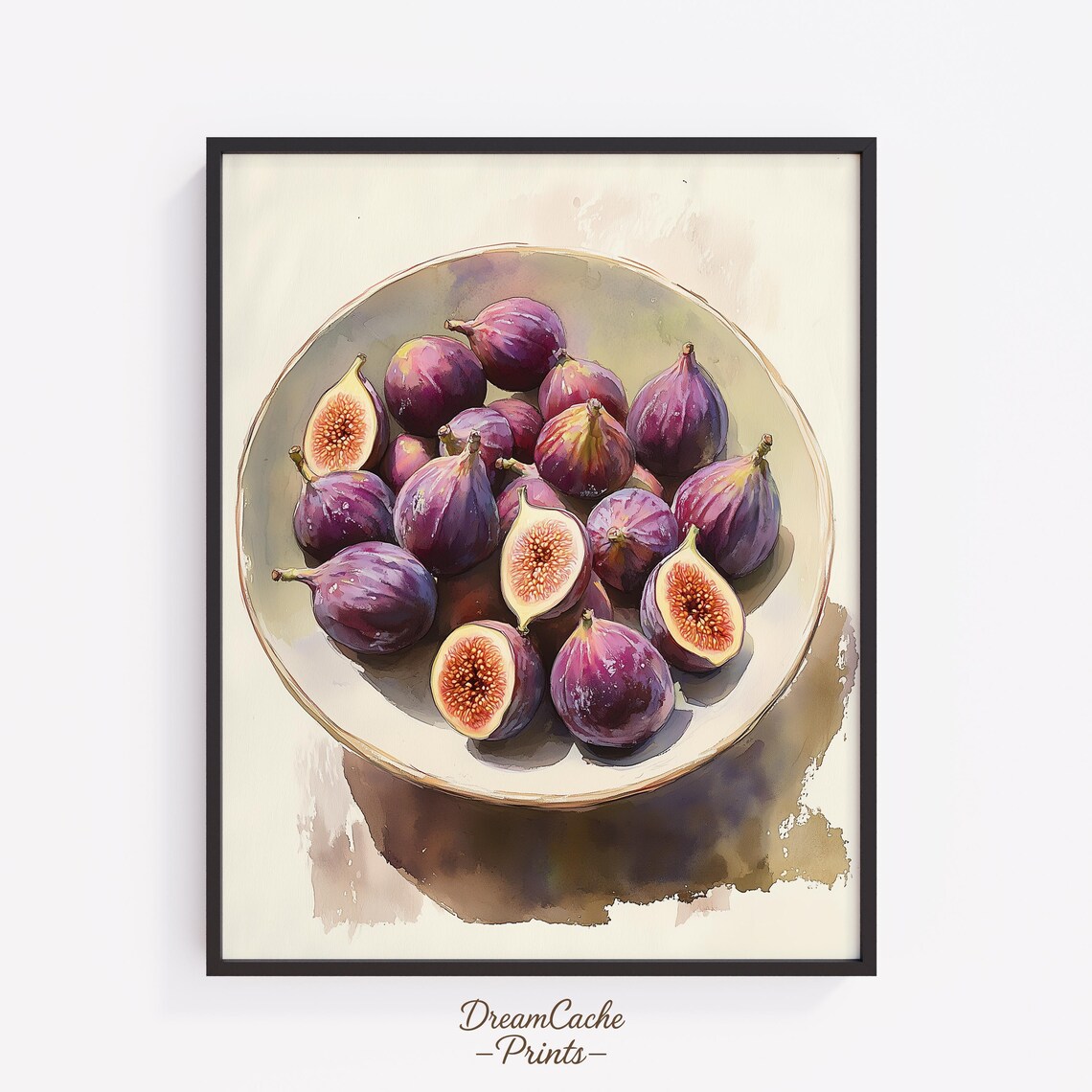 Fresh Purple Figs Bowl Watercolor Still Life Kitchen Artwork Poster