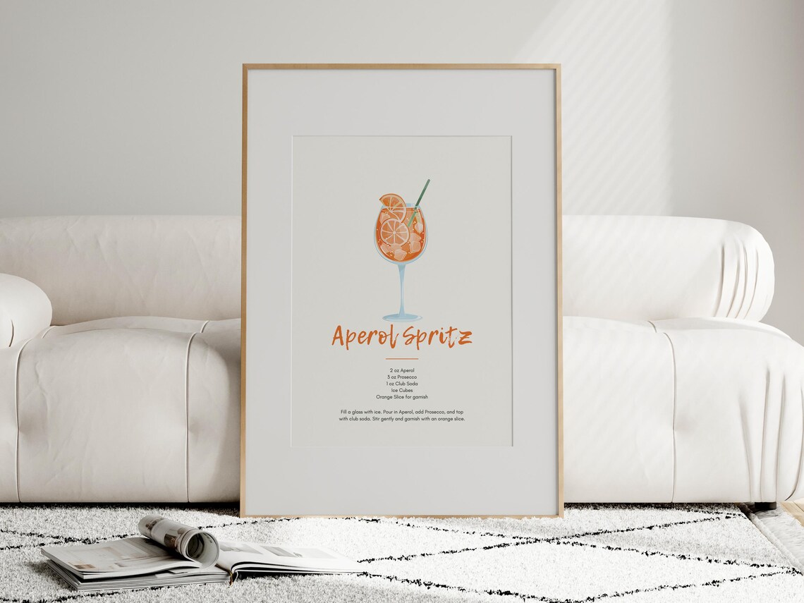 Aperol Spritz Art Print, Minimalist Retro Cocktail - Image 2