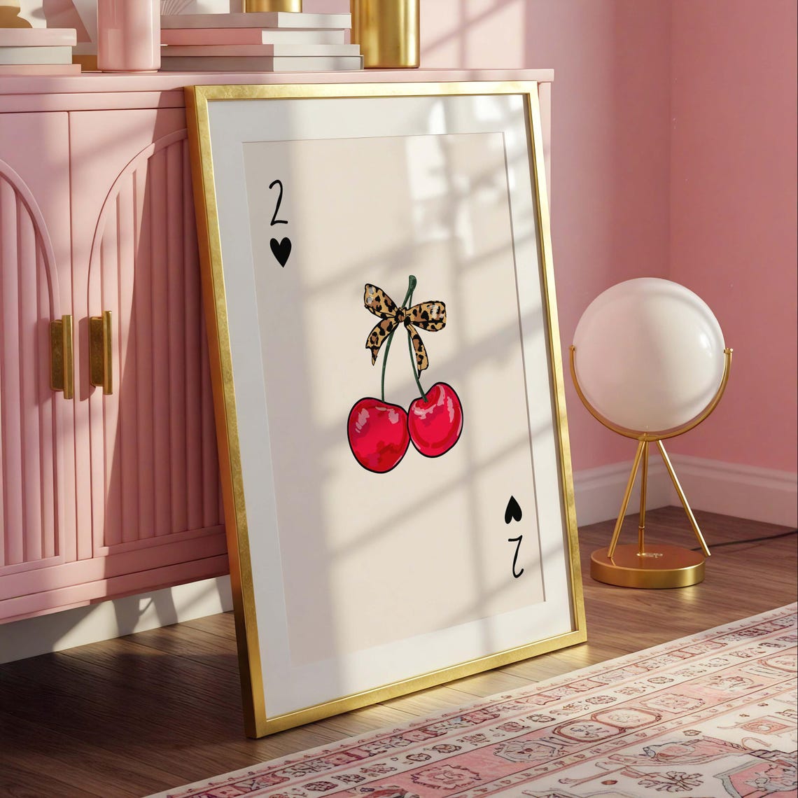 Playing Card Wall Art Dorm Room Poster Preppy Cherry Print Leopard Bow