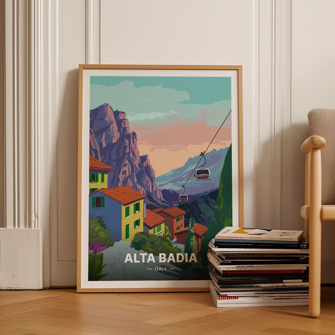 Alta Badia Ski Resort Travel Poster, Dolomites Landscape