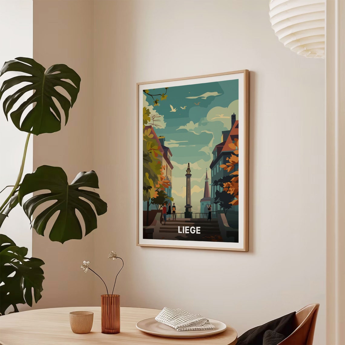 Liege Belgium Old Town Column Monument Riverside Vintage Travel Poster - Image 2