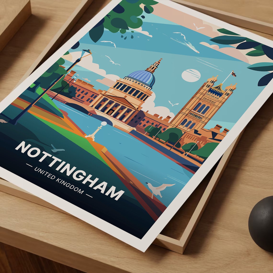 Nottingham United Kingdom Riverside Domed Building Travel Poster - Image 3