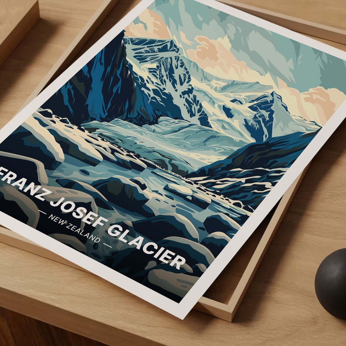 Franz Josef Glacier New Zealand Snowy Alpine Valley Travel Poster - Image 3