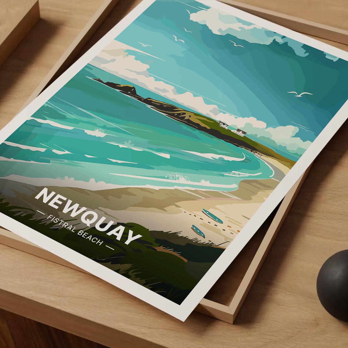 Newquay Fistral Beach Cornwall Surf Coast Vintage Travel Poster - Image 3