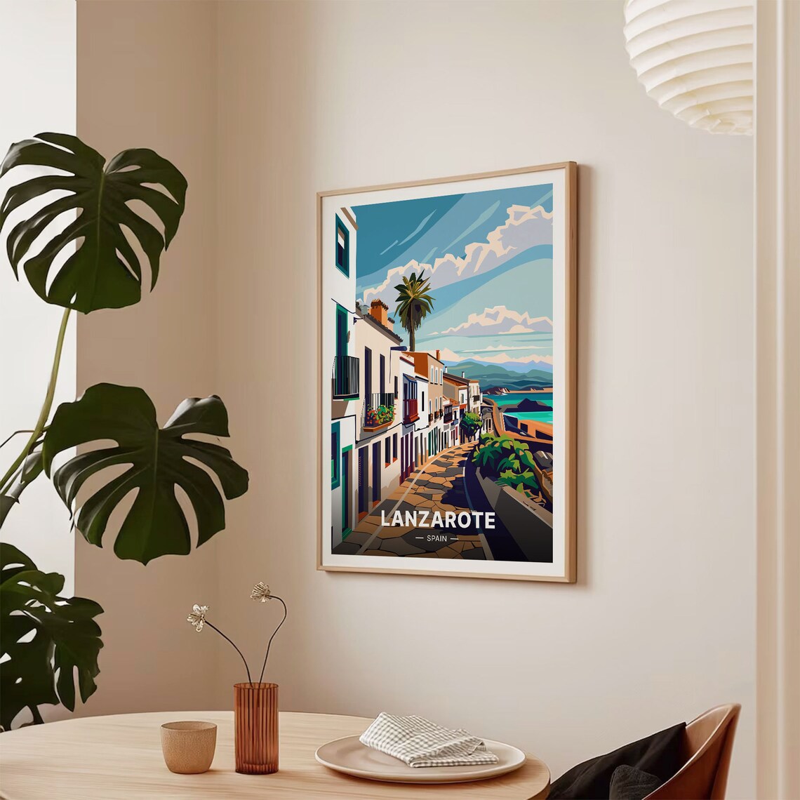 Lanzarote Spain Whitewashed Street Palm Trees Canary Island Poster - Image 2