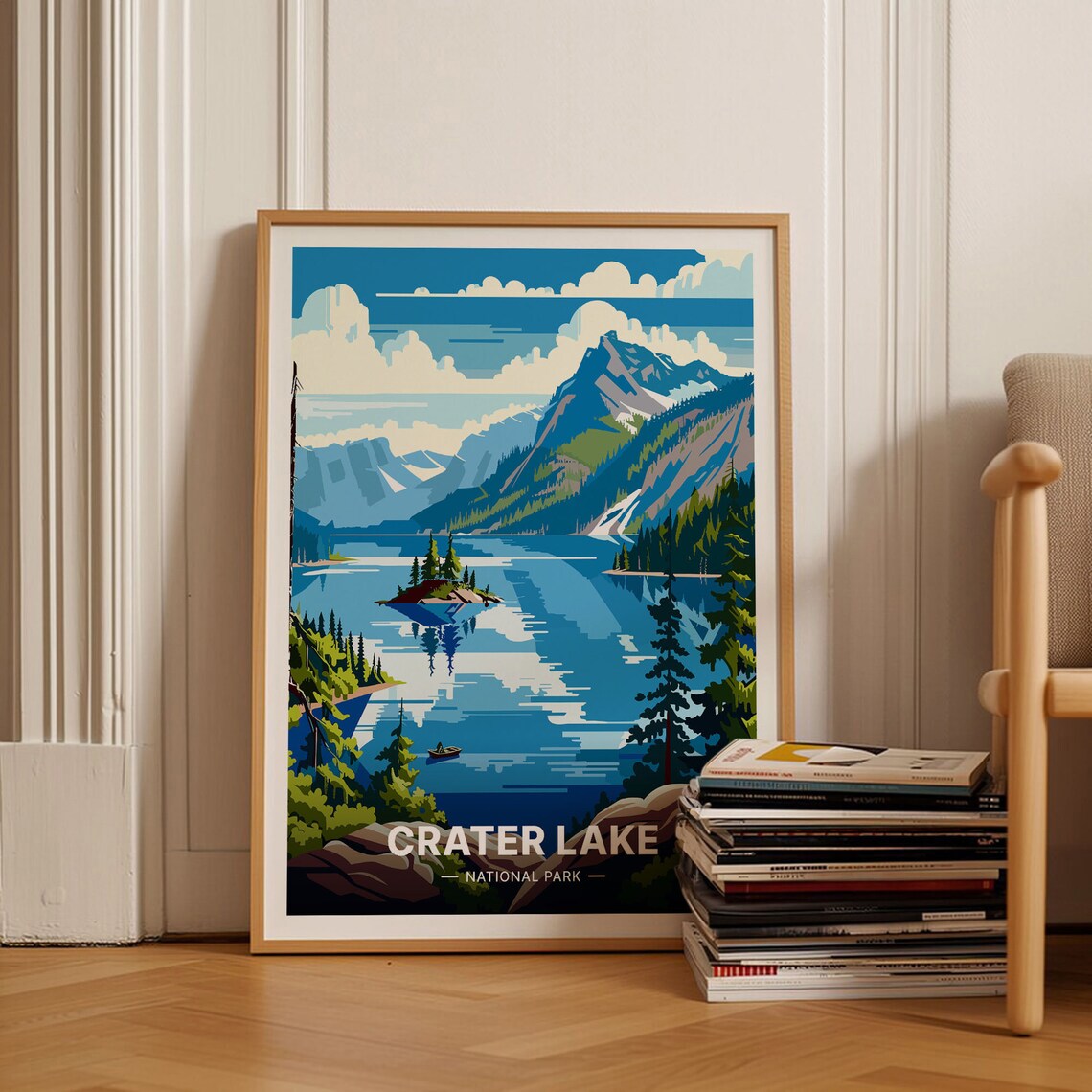 Crater Lake National Park Travel Poster, Nature Wall Art