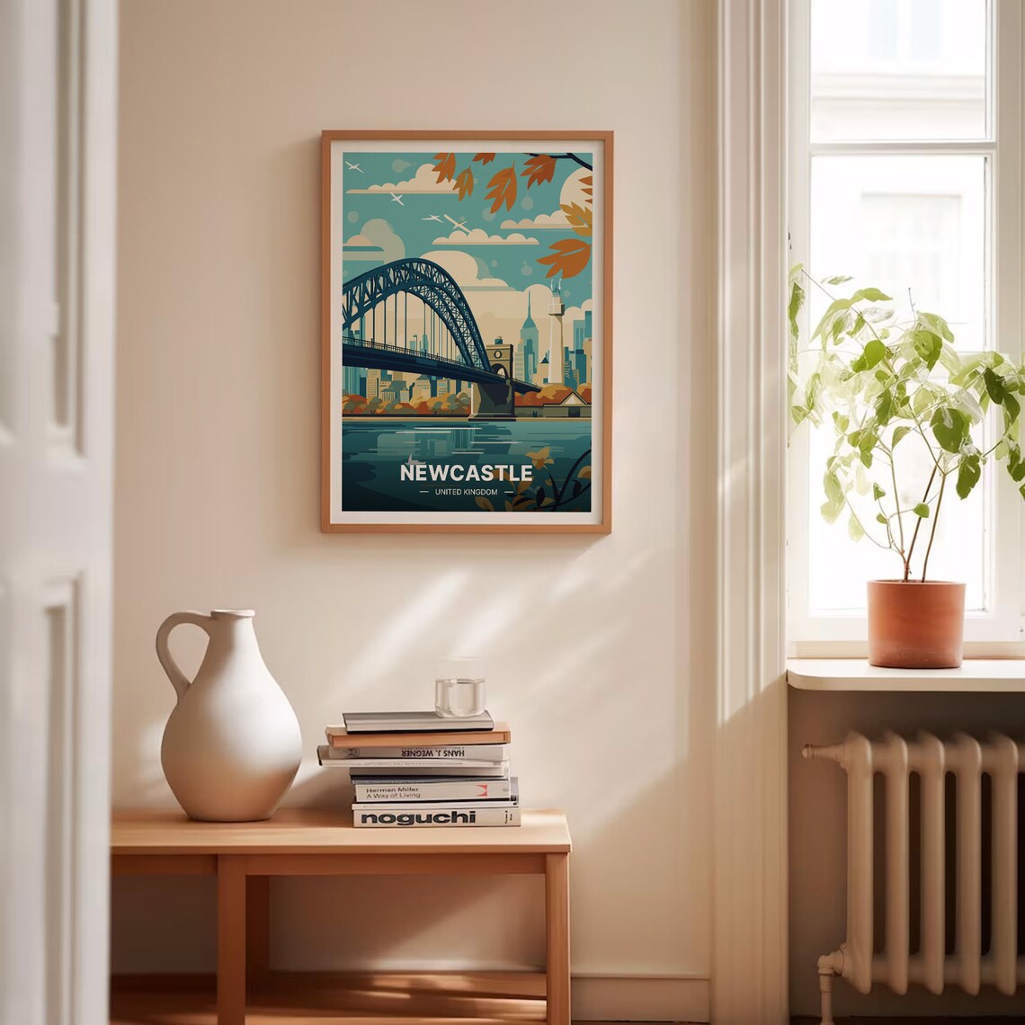 Newcastle United Kingdom Travel Poster Tyne Bridge Autumn Skyline Art - Image 4