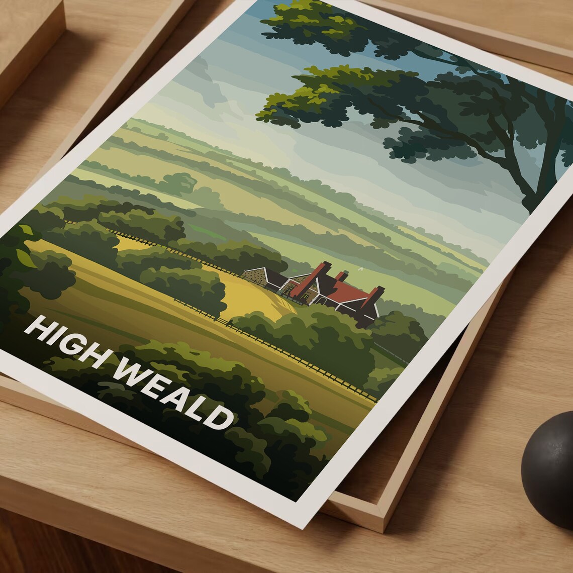 High Weald Countryside Travel Poster Rolling Green English Hills Art - Image 3