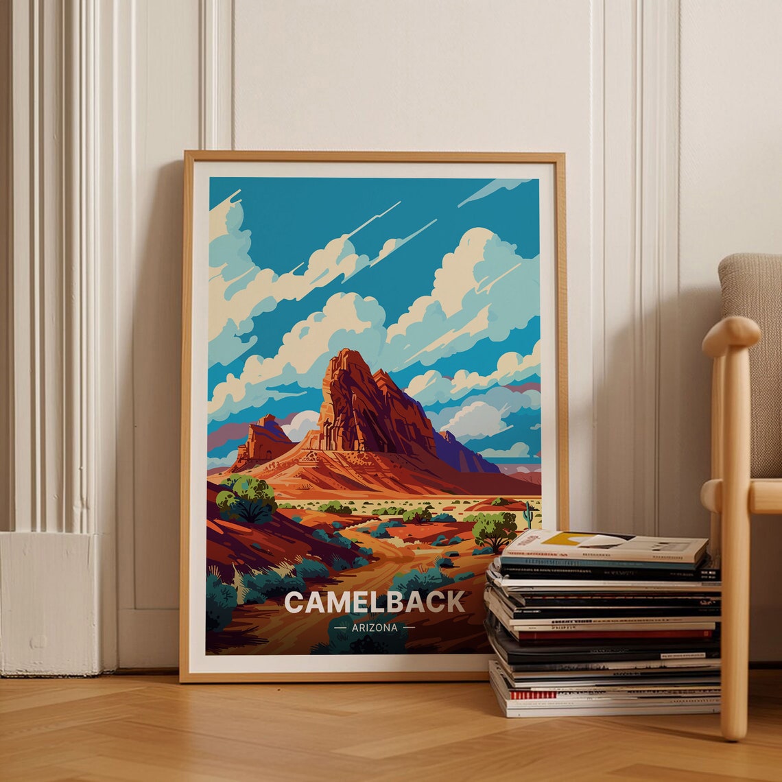 Camelback Arizona Red Desert Mountain Retro Landscape Poster