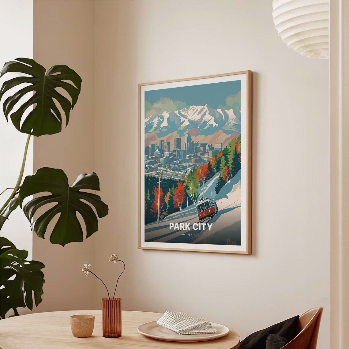 Park City Utah Ski Town Red Gondola Snowy Mountain Retro Travel Poster - Image 2