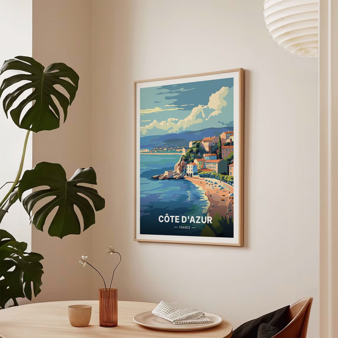 Cote d Azur France Beach Cliffs Seaside Resort Umbrellas Travel Poster - Image 2